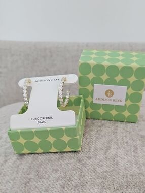 Gold Cubic Zirconia Hoop Earrings - Clear Stones